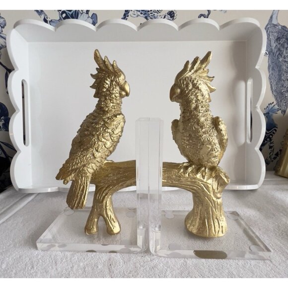 Cockatoo Cockatiel Parrot Bookends Gold Bird on Lucite 9"H x 6"W x 3"D ART DECO - Picture 6 of 11